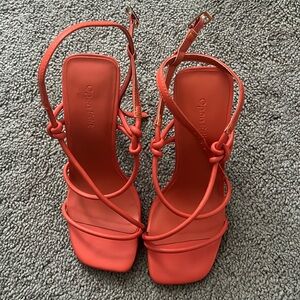 Open Edit— orange strappy heels. Size 5.5